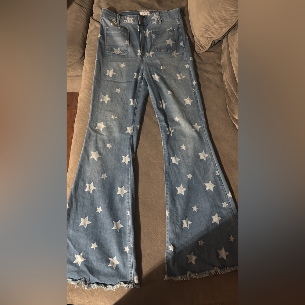 Cello Blue Star Pattern Flare Jeans